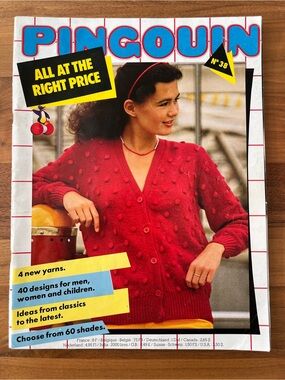 VINTAGE Pingouin No. 38 Knitting Magazine 40 Design Patterns 80's Sweater Crafts